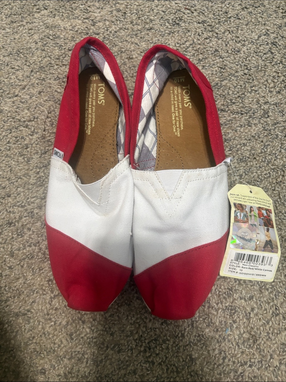 TOMS Women’s Red and White Two-Tone Canvas Slip-On Moccasins
